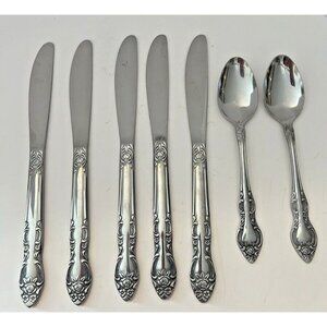 MFG Japan Rose Scrolls Stainless Silver 5 Butter Knives 2 Teaspoons‎ UNF33